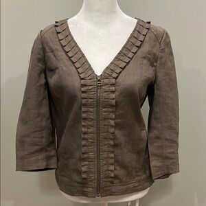 Ann Taylor Loft Linen Zip Front Brown Jacketed Size 6 Petite